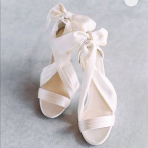 Silk Ivory criss cross Wedding Shoes with bows by Bella Belle (Kate)